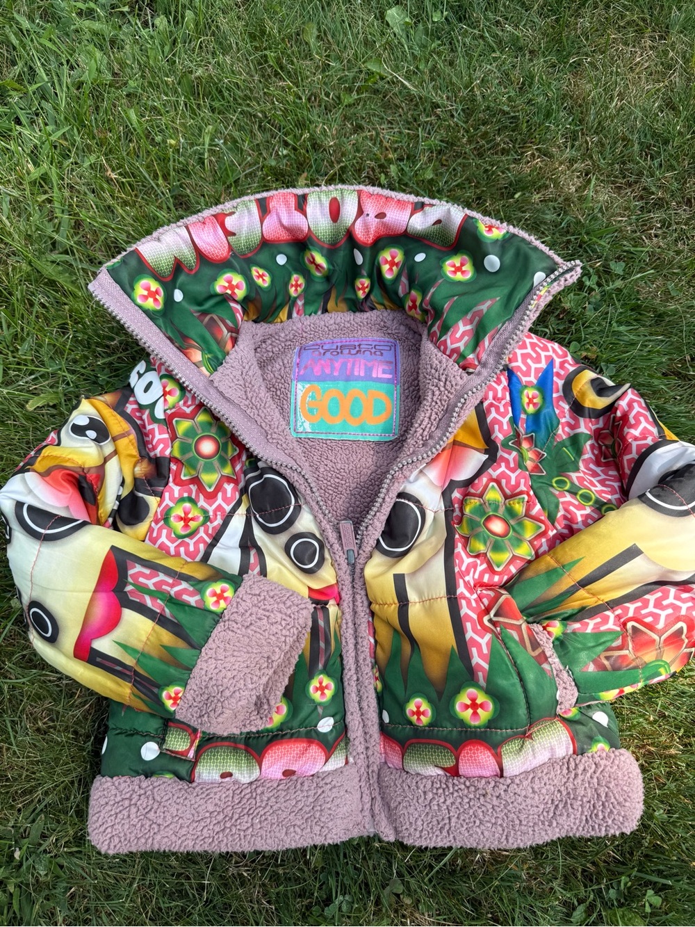 Cust Barcelona, size 4T Kids' Multicolor Floral Puffer Jacket reversible!